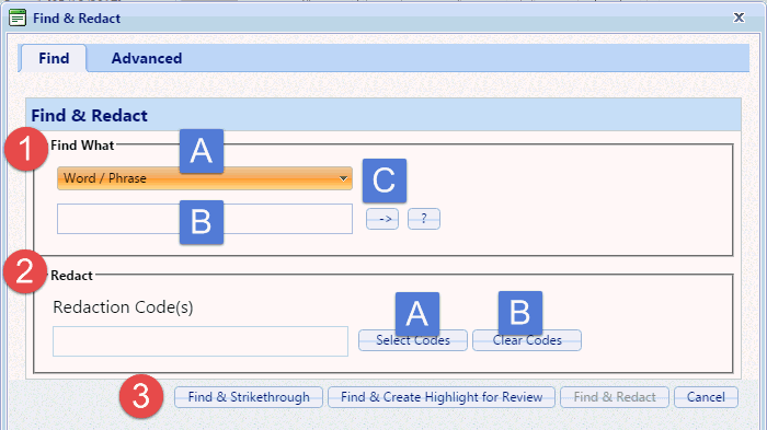 Find and Redact window
